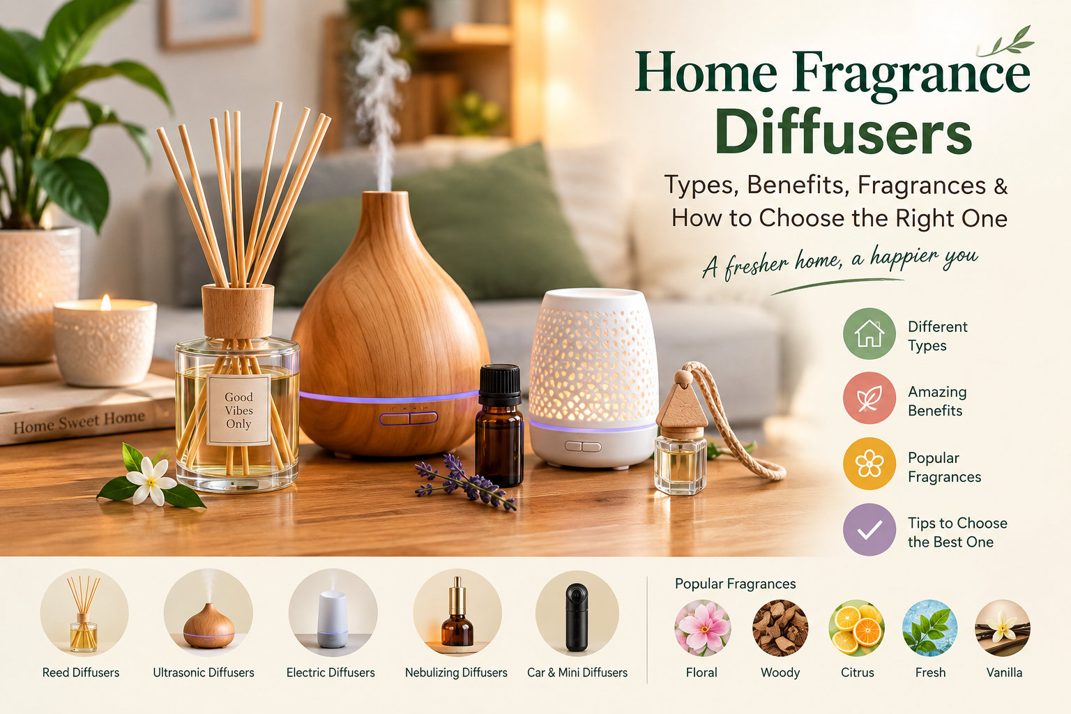 Home Fragrance Diffusers: Types, Benefits, Fragrances & How to Choose the Right One